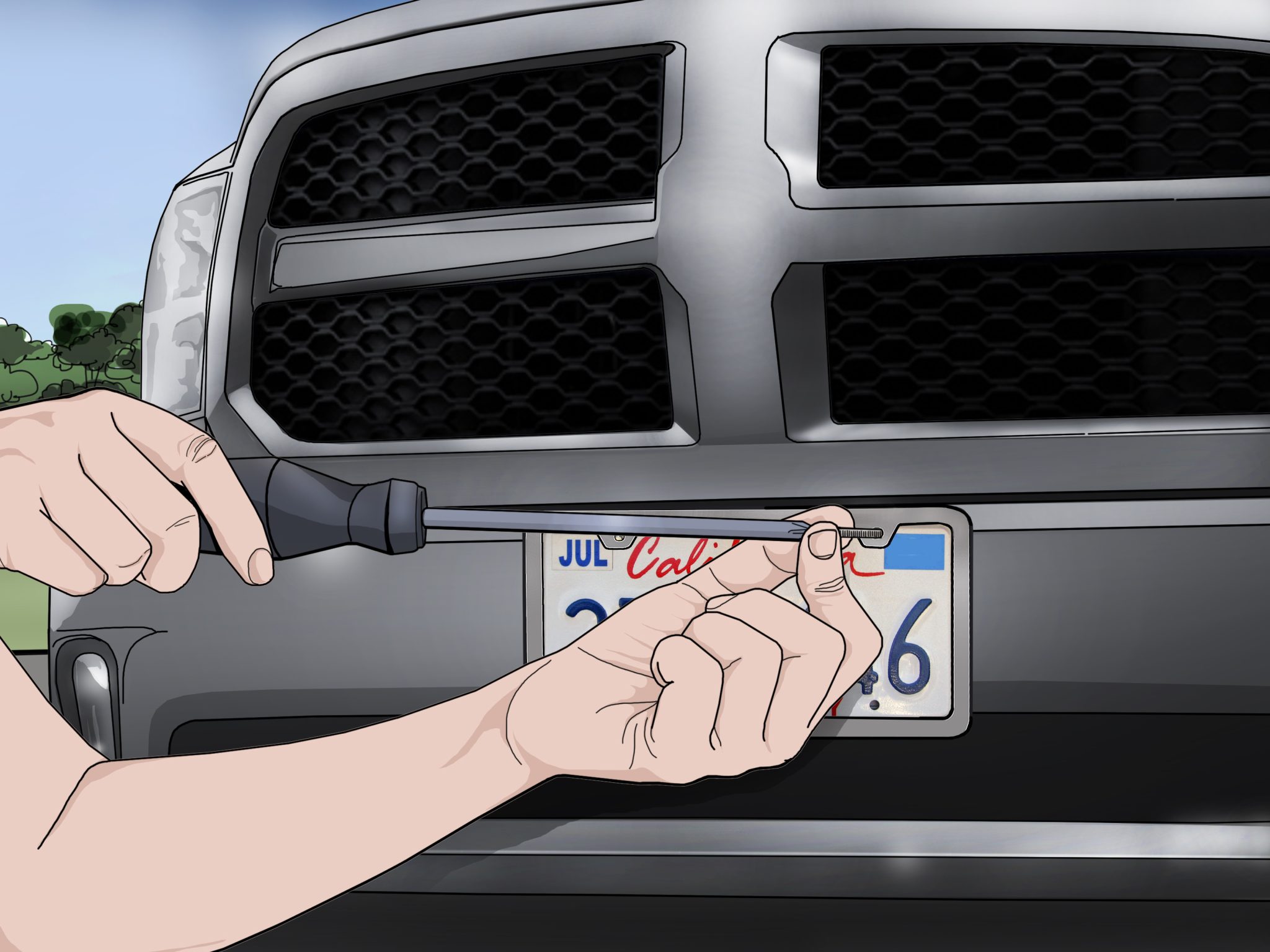 how to put front license plate on car